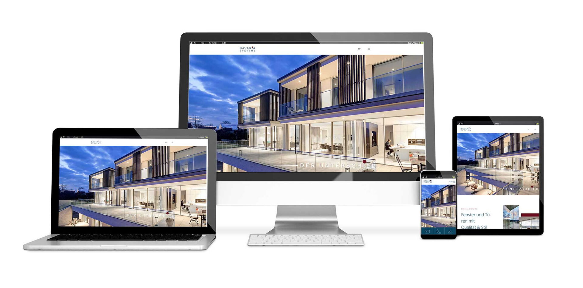 Bild zeigt die Website der Firma: "Bavaria Systeme" auf verschiedenen Ausgabegeräten