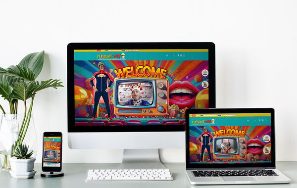Das Bild zeigt die Website: "Fleischis Welt" auf Verschiedenen Ausgabegeräten