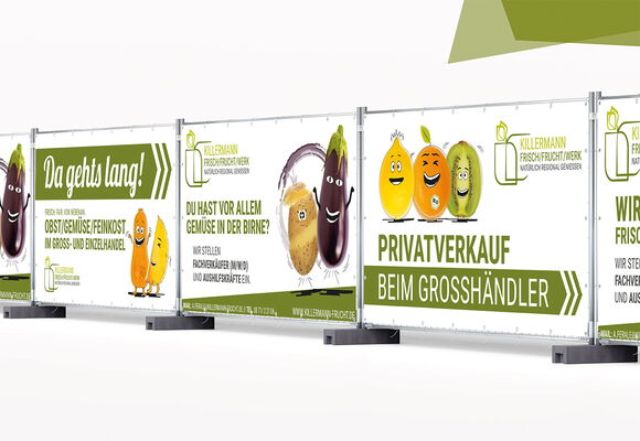 Bauzaunwerbung zur Neueröffnung - Killermann FRISCH/FRUCHT/WERK