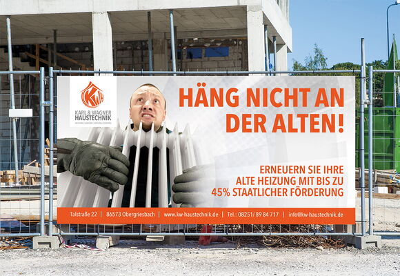 Karl & Wagner Haustechnik Bauzaun Werbung