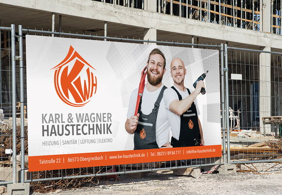Karl & Wagner Haustechnik Bauzaun Werbung