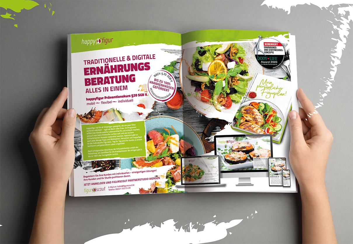 Bild eines Offenen Kochbuch der Firma Figurscout für die Kampagne Happy Figur