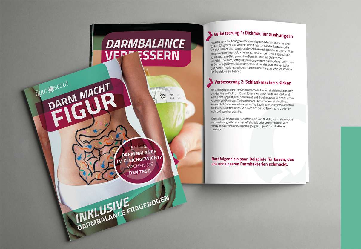 Das Bild zeigt ein Offenes Heft der Firma Figurscout