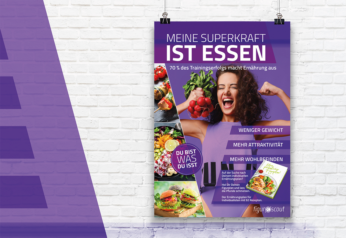 Bild eines Plakats der Firma Figurscout für die Kampagne Meine Superkraft ist essen