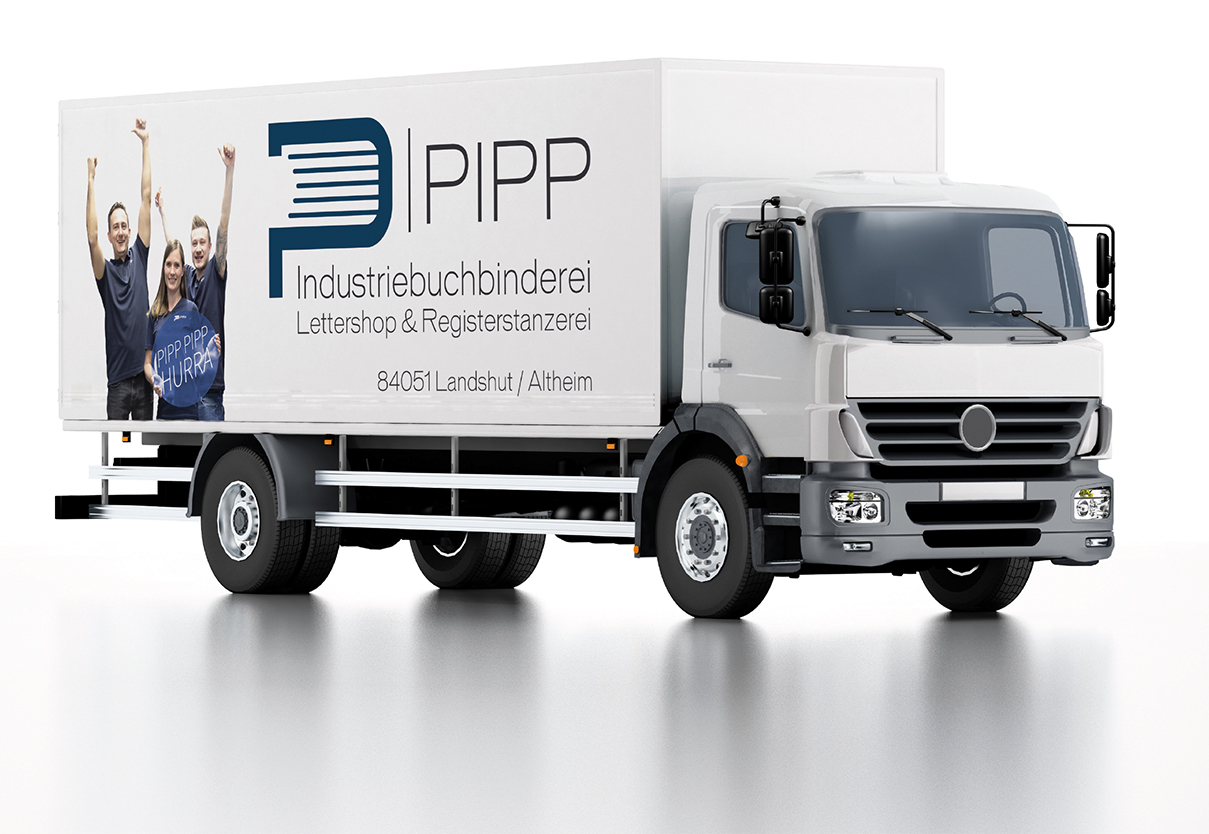 Bild zeigt ein Fahrzeugdesign der Firma: "Industriebuchbinderei Pipp"