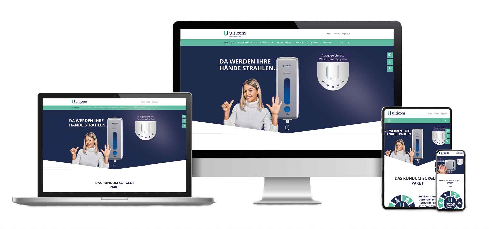 Bild mit Verschiedenen Ansichten der Website: "ulticom Hygiene-Deutschland GmbH"