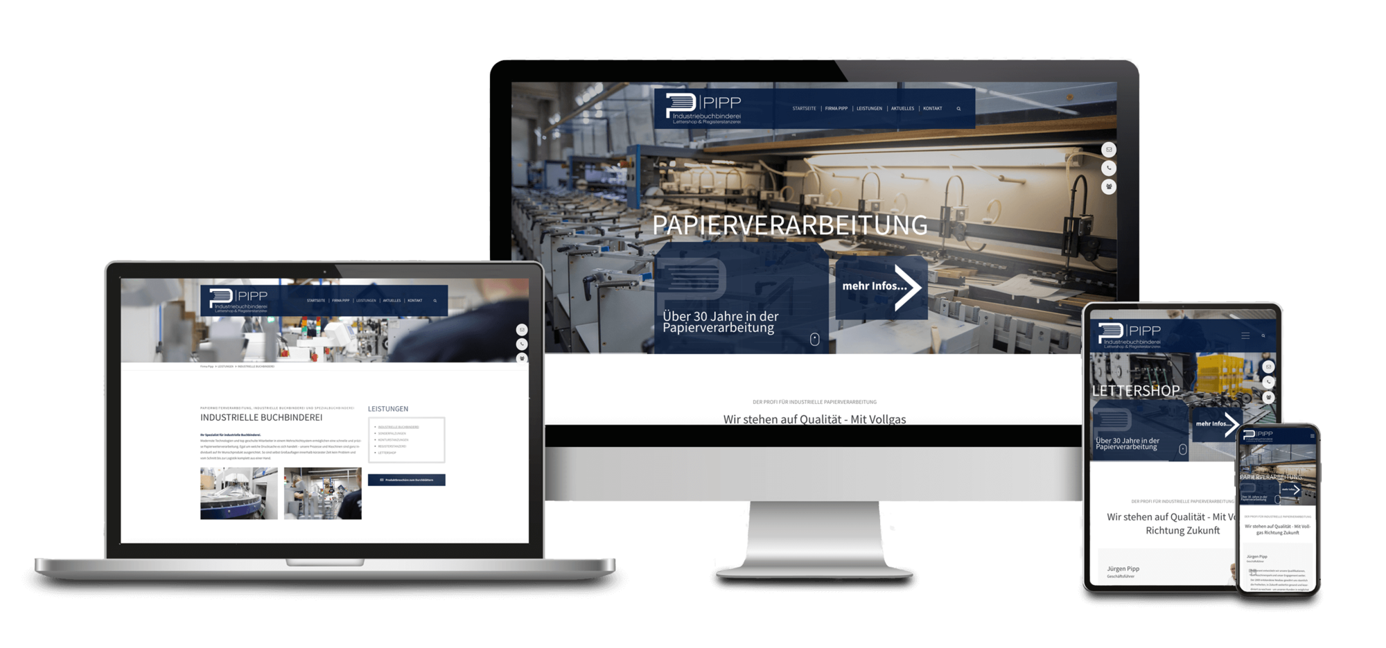 Bild von Verschiedenen Ansichten der Website: "PIPP Papierverarbeitung"