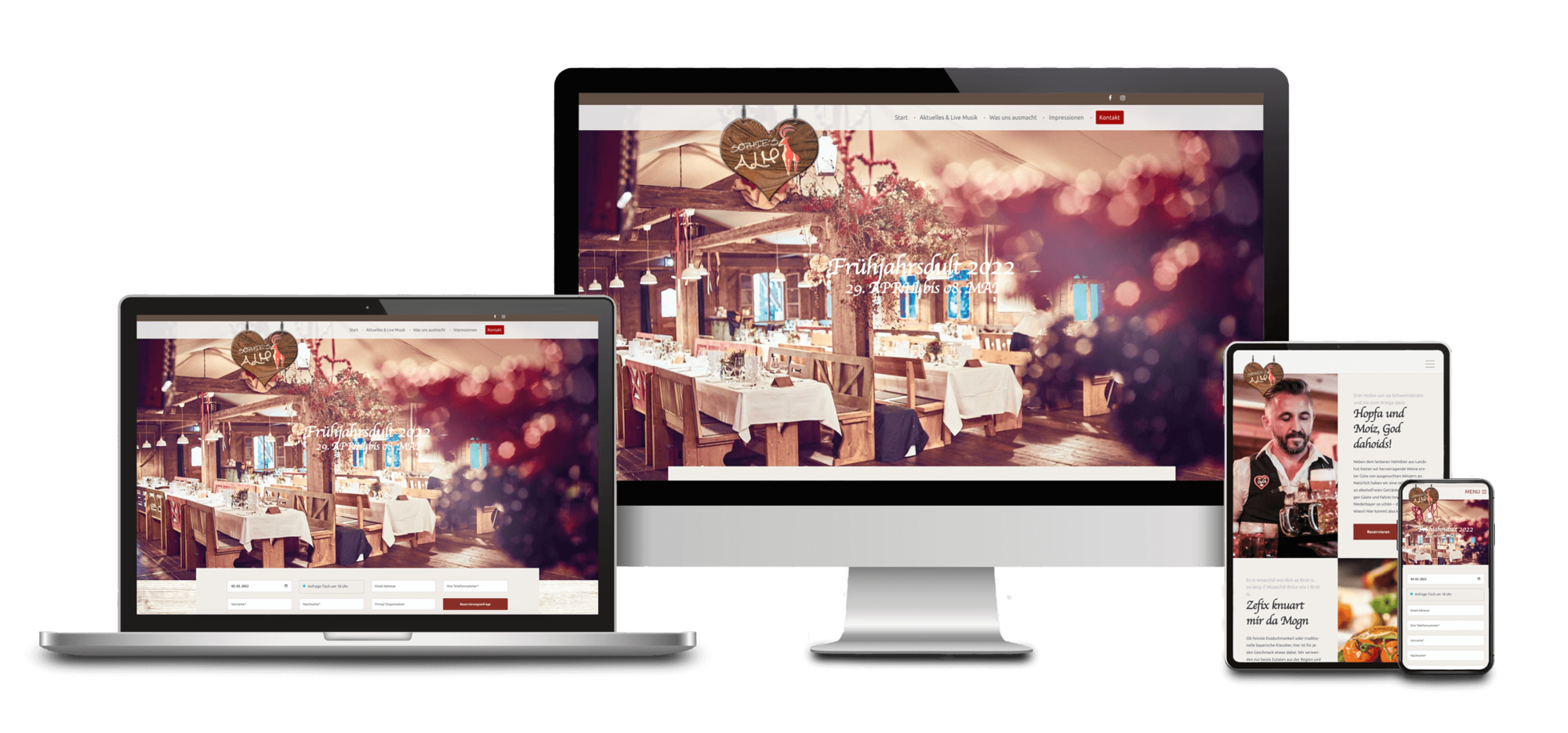 Bild mit Verschiedenen Ansichten der Website: "Sophies Alm"