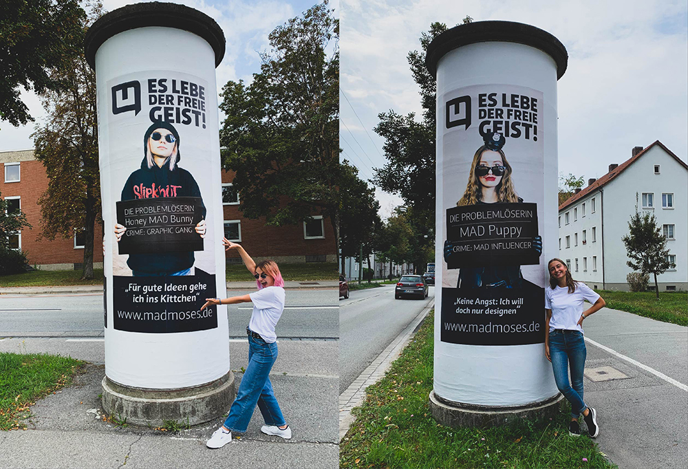 Bild zeigt die Ganzsäulenplakate von Madmoses in de Innenstadt von Landshut