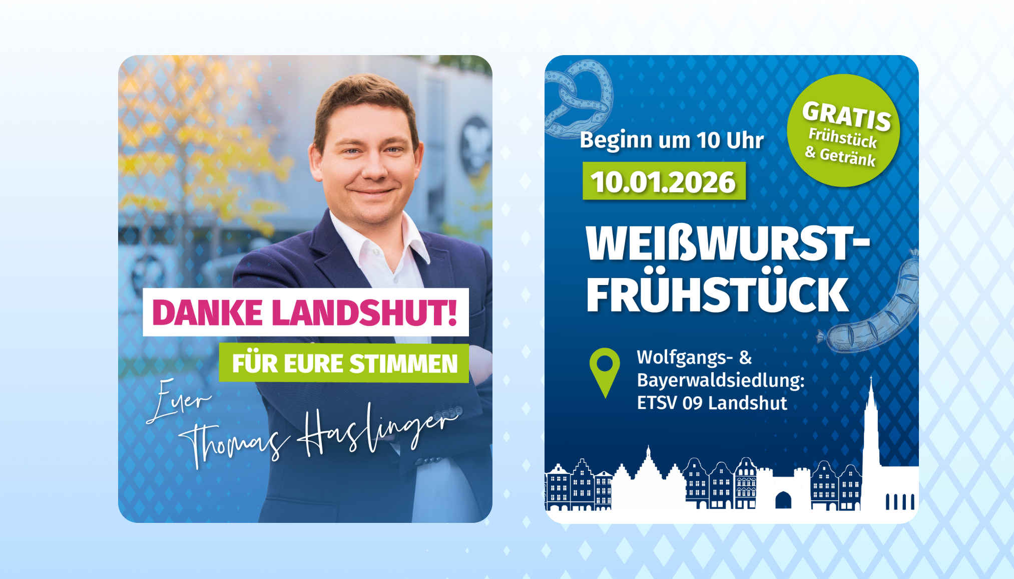 Thomas Haslinger bedankt sich bei Landshut und lädt zu einem Weißwurstfrühstück am 10.01.2026 ein. | © madmoses