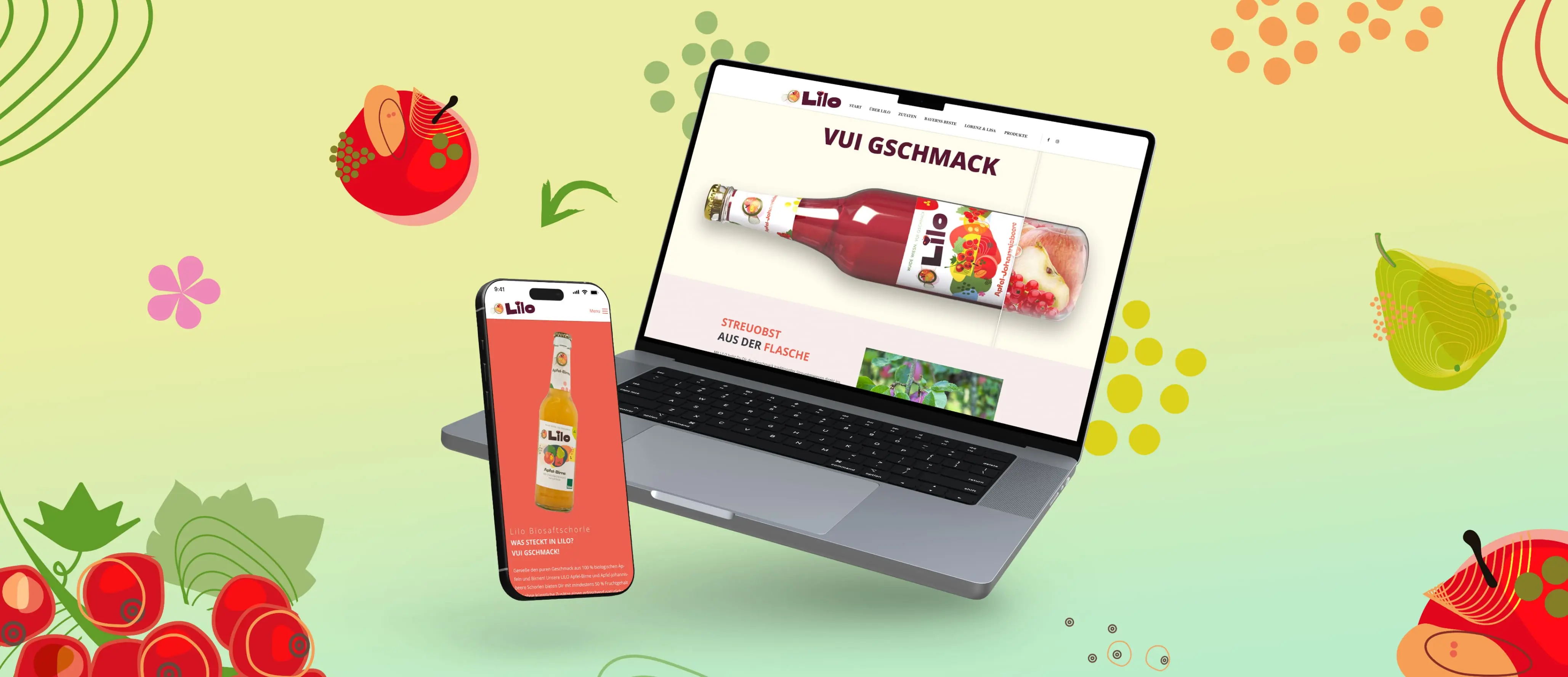 Moderne Webdesign-Präsentation von Lilo mit frischen Farben und fruchtigem Corporate Design | © madmoses